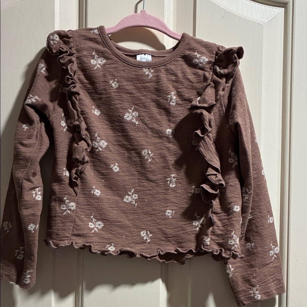 Adorable Floral Ruffle Long Sleeve Tee